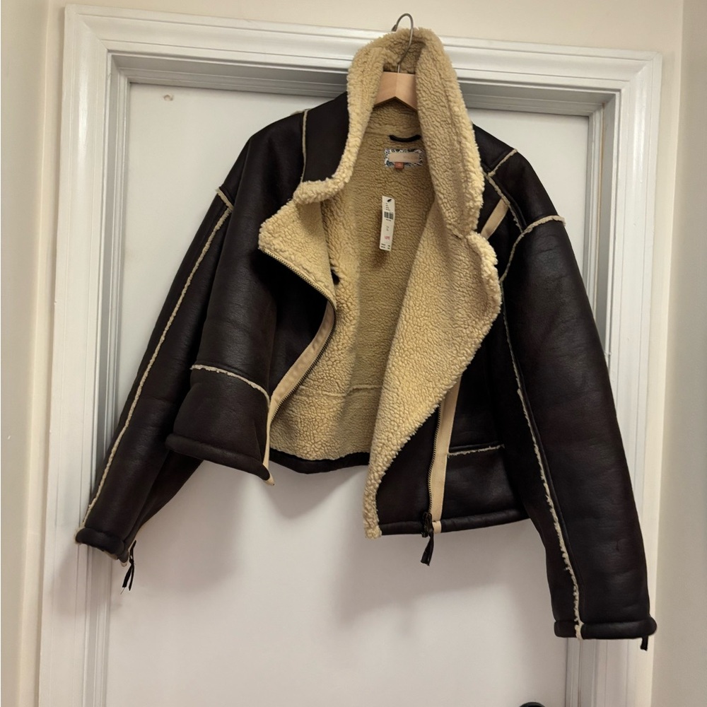 Pilcro Anthropologie Cream Shearling Cropped Jacket
